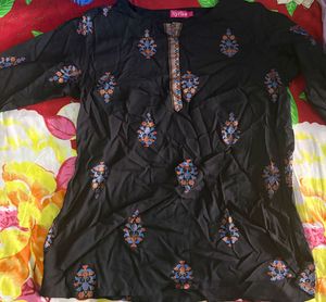 Floral Print Black Fabric