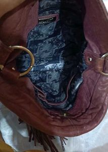 Brown Leather Shoulder Bag with Tassel