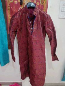 Rust &amp; Gold Paisley Brocade Fabric Men&#39;s Kurta