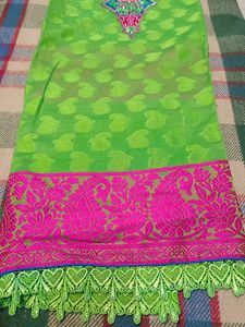 Self Chanderi All Over Suit Neck Designs