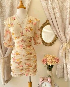 MILEY+MOLLY Floral V Neck Ruched Dress