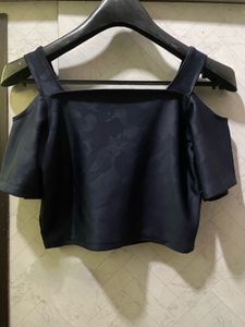 Navy Cold Shoulder Crop Top