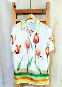 White Floral Design Shirt Size-40
