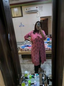 Pink A-line Front Slit Kurti.
