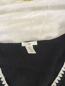 H&amp;M embroidered neckline ribbed top