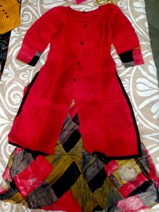 Red Kurta Set With Joint Skirt For Women