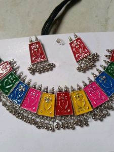 Colorful Enamel Necklace & Earring Set