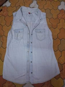 Light Wash Denim Sleeveless Shirt