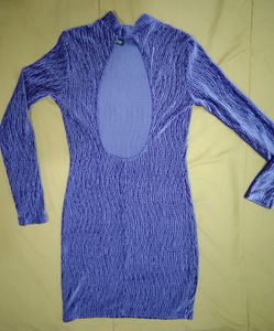 Purple Crinkle Mock Neck Mini Dress