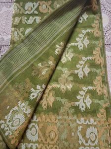 Green & Gold cotton jamdani Saree