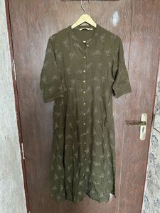 Olive Green Floral Print Tunic Dress