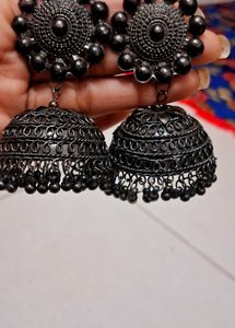 Oxidized Silver Jhumka Earrings
