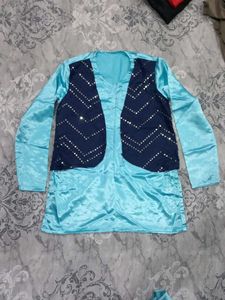 Teal & Navy Sequined Vest Set