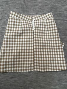 Brown And White Checkered Mini Skirt
