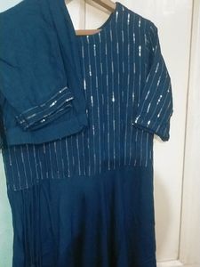 Teal Blue Kurta Set With Sequence Work