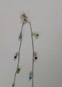 Pure Silver Payal with Colorful Beads