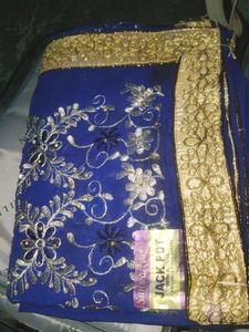 Elegant Blue Embroidered Saree Free Peticot