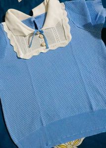 Korean Vintage Knit Top - Baby Blue