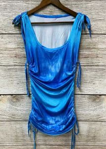 Blue Tie Dye Ruched Mini Dress.