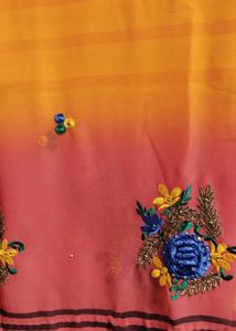 Elegant Yellow red &amp; Orange triple shade Saree