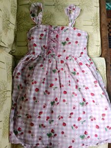 Girls Lavender Lolita Cherry Checkered Dress