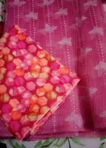 Pretty Pink Saree With Blouse Pieces