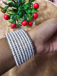 Combo Of White Stone Earrings And Bangle