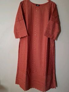 Elegant Peach Embroidered Kurti