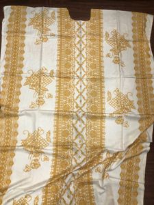 Golden &amp; White Dress Material + Dupatta