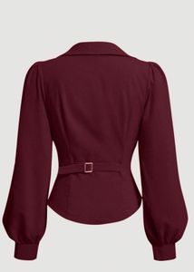V Neck Top Wrap Front With Lantern Sleeve