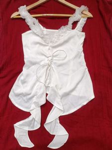 Ruffle Trim Tie-Front Corset Top