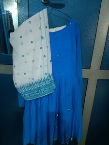 A Blue Nd White Palazzo With Dupatta