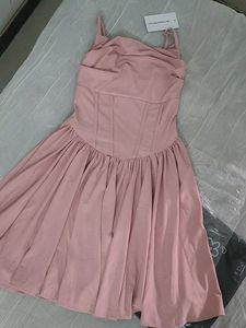 Pleated Waist Cami Short Dress In Pink