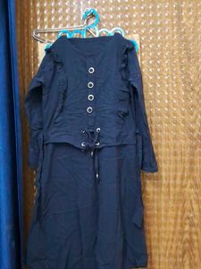 Navy Blue Dress with Lace-Up Detail