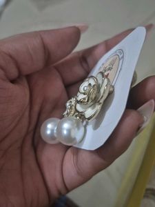 Elegant Pearl Flower Earrings With Enamel