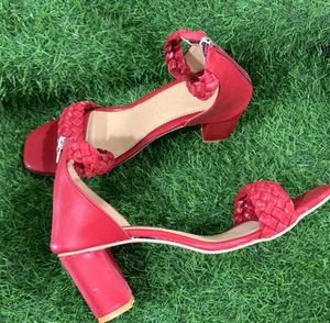Maroon Braided Ankle Strap Heels