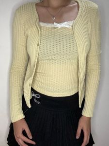 Cute Yellow Knit Top &amp; Cardigan