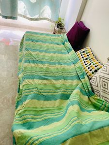 Beautiful Green Striped Bedsheet For Single Bed