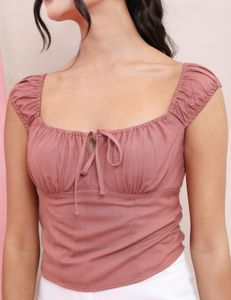 Cute Mauve Tie-Front Top