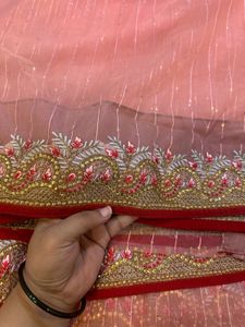 Elegant Peach Saree With Blouse