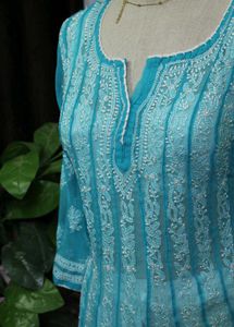 Turquoise Chikankari Tunic