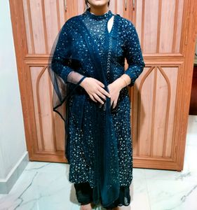 Party Wear Kurti Palazzo Set With Sequence Work