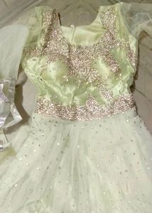 Girls Net Gown With Dupatta Zarkan Work