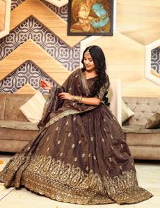 🆕️🆕️FULLY-STITCHED CHINON BROWN LEHENGA