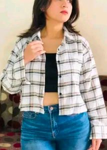 Women White Checks Jacket