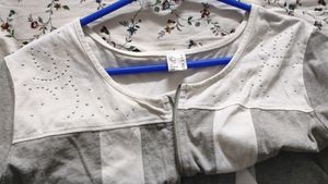 *Flat 50 Off* Grey White Shrug/light Cotton Jacket