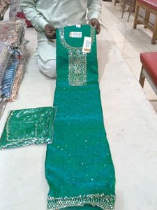Green Embroidered dress material