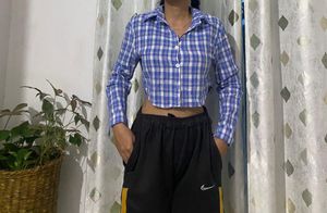 Blue Plaid Crop Top