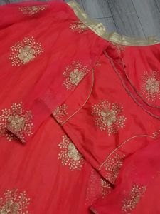 Pink  &amp; Gold Floral Embroidered Lehenga Set