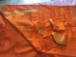 Orange Silk Saree with Gold Details